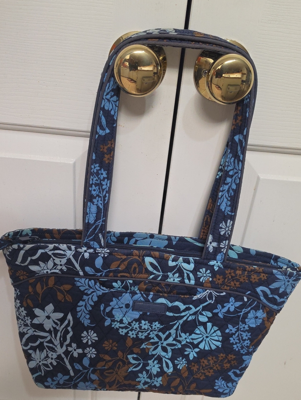 Vera Bradley Java Blue Zip Top Tote Shoulder Bag 6 Pockets